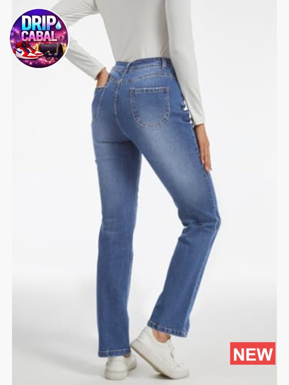 Mid Rise Straight Leg Stretchy Denim Jeans Casual Classic - Picture 3 of 7